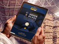 Person holding a tablet displaying the V-Auction platform inside a coffee warehouse.