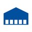 A blue pictogram of a warehouse.