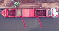 A vessel is unloaded at the port of Hamburg