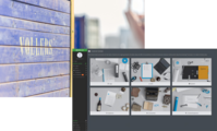 A screen of the menu of V-Interface on top of a photo of a blue box. The name Vollers is written on the box in yellow.