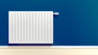 Illustration of a white shipping container on a flat surface against a blue background.