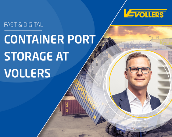Video thumbnail ‘Container port storage at Vollers’ and a portrait photo.