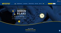 Website header of Hidden Beans Auction showing a world map background, navigation menu, and call-to-action button.