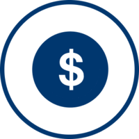 Dollar symbol inside a blue circle.