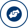 Handshake icon inside a blue circle.