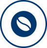Coffee bean icon inside a blue circle.
